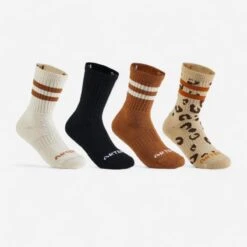CHAUSSETTES DE SPORT ENFANT HAUTES ARTENGO RS 500 PANTHERE LOT DE 4
