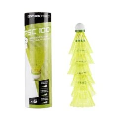 Lot De 6 Volants De Badminton En Plastique PSC 100 Medium - Jaune -Sports De Balle lot de 6 volants de badminton en plastique psc 100 medium jaune 5