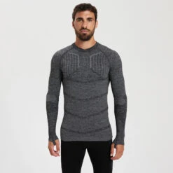 Kipsta SOUS-VETEMENT THERMIQUE HAUT MANCHES LONGUES ADULTE GRIS CHINE KEEPDRY 500 -Sports De Balle sous vetement thermique haut manches longues adulte gris chine keepdry 500 3