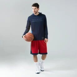 T-SHIRT DE BASKETBALL MANCHE LONGUE A CAPUCHE - TS500LS Marine -Sports De Balle t shirt de basketball manche longue a capuche ts500ls marine 4
