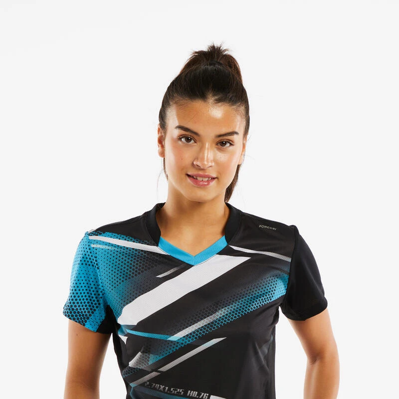 T-shirt De Tennis De Table TTP560 Femme Noir Bleu 5 T-shirt De Tennis De Table TTP560 Femme Noir Bleu – Image 3
