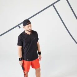 T-shirt Tennis Manches Courtes Homme - ARTENGO DRYVN Noir Rouge -Sports De Balle t shirt tennis manches courtes homme artengo dryvn noir rouge 3
